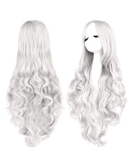 Peluca Cosplay Ondulada 80cm Kanekalon Blanco Peluca Cosplay Ondulada 80cm Kanekalon Blanco