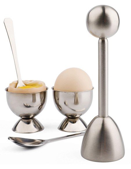 Kit Egg Topper Craker Cortador Cascara + Cuchara + Base