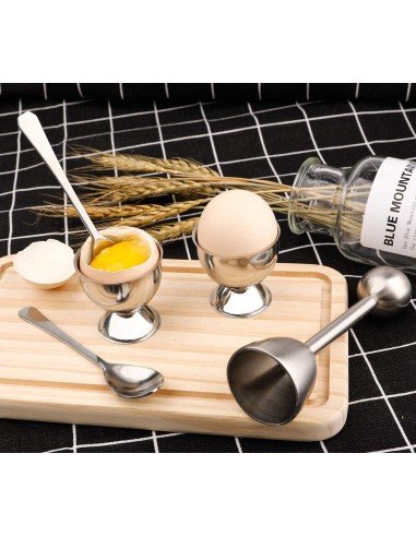 Kit Egg Topper Craker Cortador Cascara + Cuchara + Base