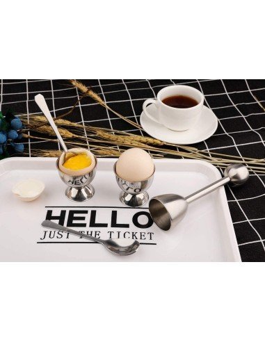 Kit Egg Topper Craker Cortador Cascara + Cuchara + Base