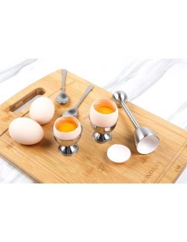 Kit Egg Topper Craker Cortador Cascara + Cuchara + Base