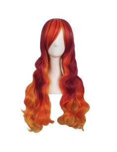 ⭐ Peluca Bicolor Degradee 70cm Harajuku Naranja Rojo Fuego 2