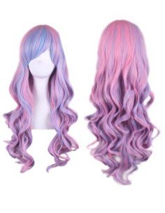 Peluca Bicolor Degradee 70cm Harajuku Turquesa Lila Rosado