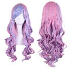 Peluca Bicolor Degradee 70cm Harajuku Turquesa Lila Rosado