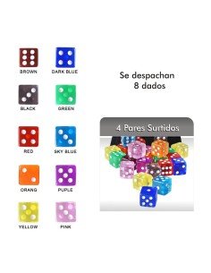 Juego de 8 dados 16mm en acrílico translúcido de alta calidad en colores 2