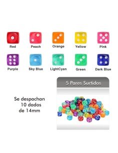 Juego de 8 dados 16mm en acrílico translúcido de alta calidad en colores 2