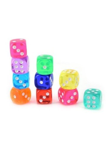 Juego de 8 dados 16mm en acrílico translúcido de alta calidad en colores