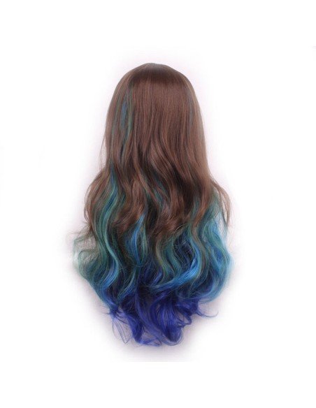 Peluca Bicolor Degradee 70cm Harajuku Castaño Verde Azul