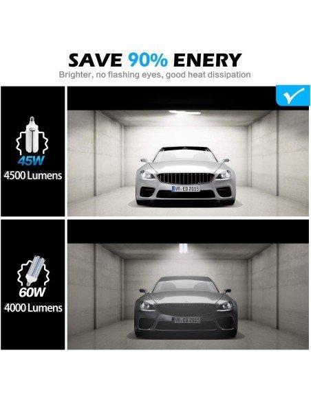 Lampara Deformable de Garaje 45W 4500LM 6500K,Cool Daylight