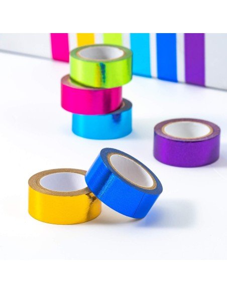 Kit x6 Cinta adhesiva metalizada decorativa 12mm x 5mts