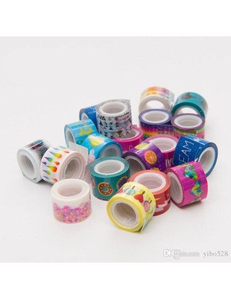 Kit x10 Washi Tape Cinta Adhesiva Impresa 15mm x 5mts decorativa