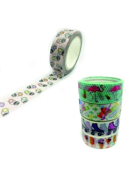 Kit x10 Washi Tape Cinta Adhesiva Impresa 15mm x 5mts decorativa