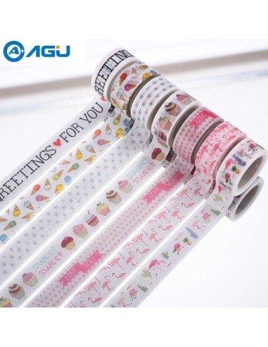 Kit x10 Washi Tape Cinta Adhesiva Impresa 15mm x 5mts decorativa