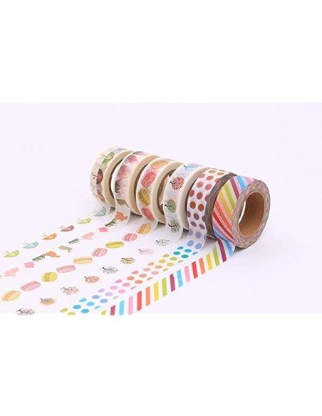 Kit x10 Washi Tape Cinta Adhesiva Impresa 15mm x 5mts decorativa