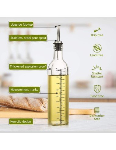 Dispensador de Aceite o vinagre Aceitera en vidrio con Dosificador 500ml