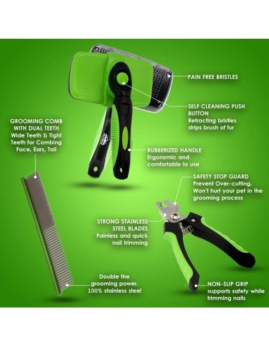 Cepillo Automático + Corta Uñas + Peine Kit Limpieza Mascota