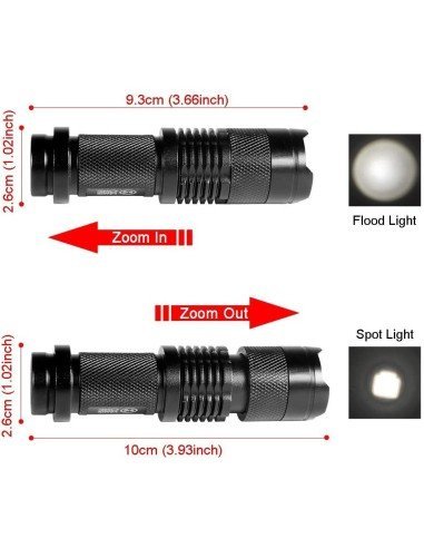Linterna Luz LED Ajustable 7 W Táctica Con Zoom 350 Lúmenes