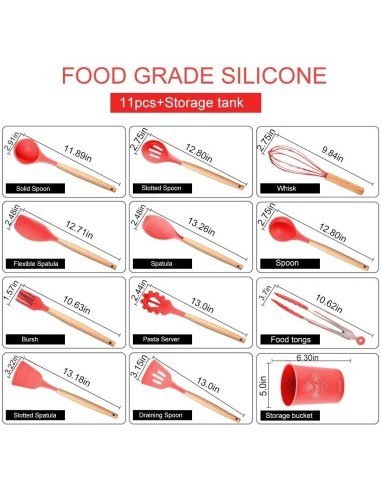 Setx12 Utensilios SIlicona Antiadherentes Cocina