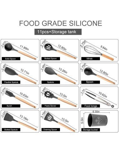 Setx12 Utensilios SIlicona Antiadherentes Cocina