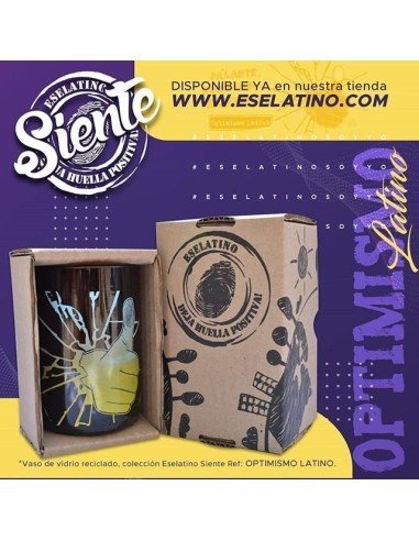 Vaso Reciclado Siente Optimismo Latino EseLatino .. deja huella positiva !!