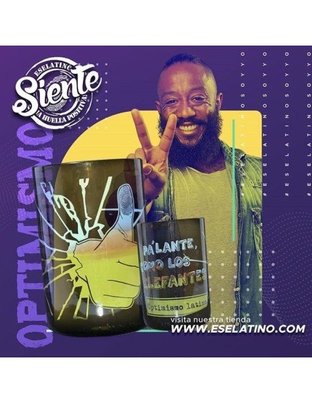 Vaso Reciclado Siente Optimismo Latino EseLatino .. deja huella positiva !!