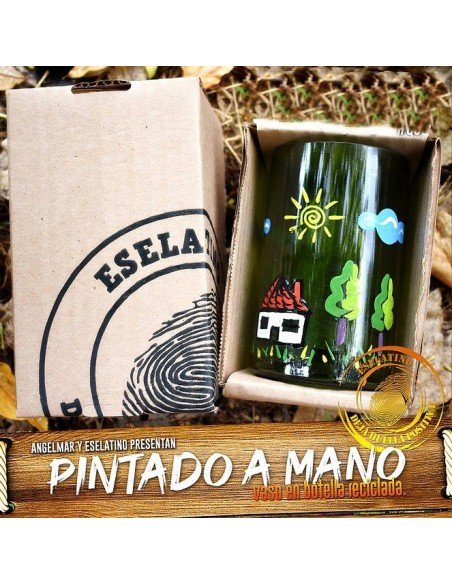 Vaso Reciclado Días del Campo Pintado a Mano !!