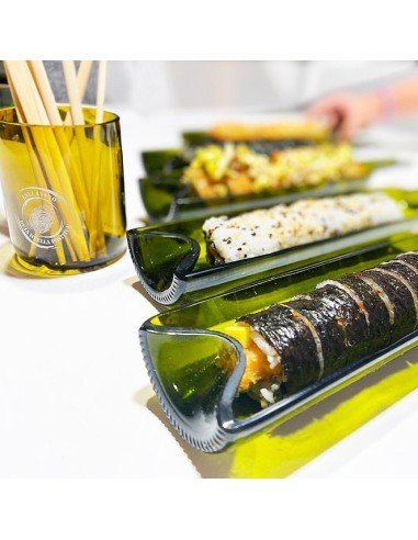 Set x2 Bandejas Sushi Botella Vidrio Reciclado Pasabocas eseLatino !!