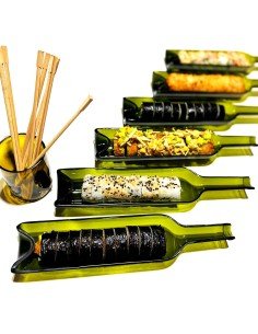Set x2 Bandejas Sushi Botella Vidrio Reciclado Pasabocas eseLatino !!