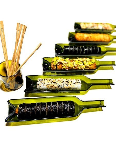 Set x2 Bandejas Sushi Botella Vidrio Reciclado Pasabocas eseLatino !!