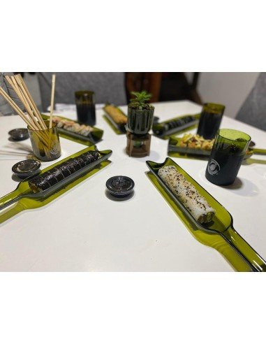Set x2 Bandejas Sushi Botella Vidrio Reciclado Pasabocas eseLatino !!