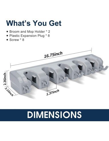 Soporte Organizador Multiusos Colgador Escobas Fregona