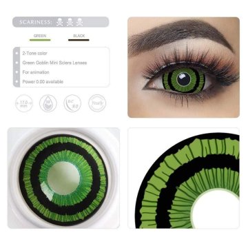 Lentes de contacto Mini Sclera Lens Crazy, Green Goblin, Lentes Halloween y Efectos de Cine Duende Verde