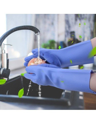 Guantes de Silicona Cepillo para Lavar loza, baño, aseo