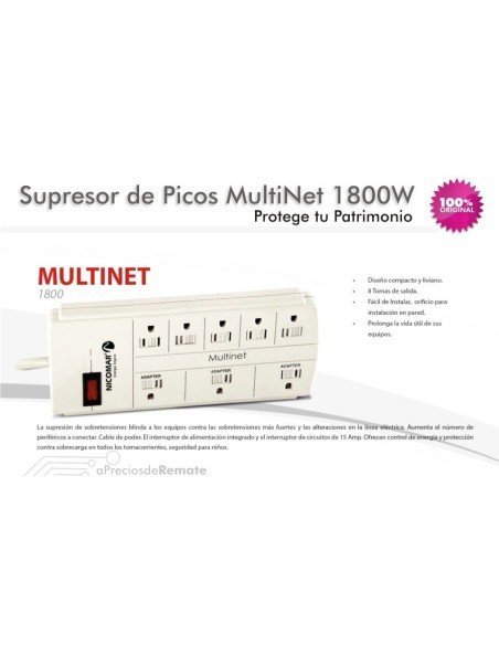 Supresor de Picos MultiNet de 8 tomas polarizadas Supresor de Picos MultiNet de 8 tomas polarizadas