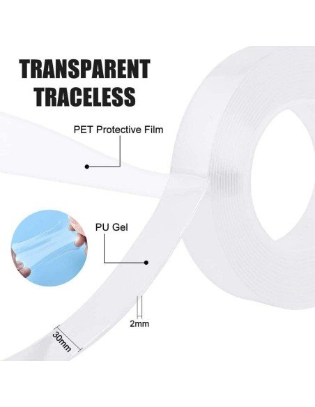 Cinta Adhesiva Doble Faz Lavable Nano Cinta Gel 3cm x 5 Mts