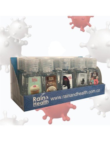 Un Kit de Gel AntiBacterial Rain Health limpia y desinfecta tus manos (15 unidades)