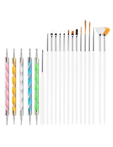 Kit x20 Decorativos De Uñas 15 Pinceles + 5 Punteros Dotting