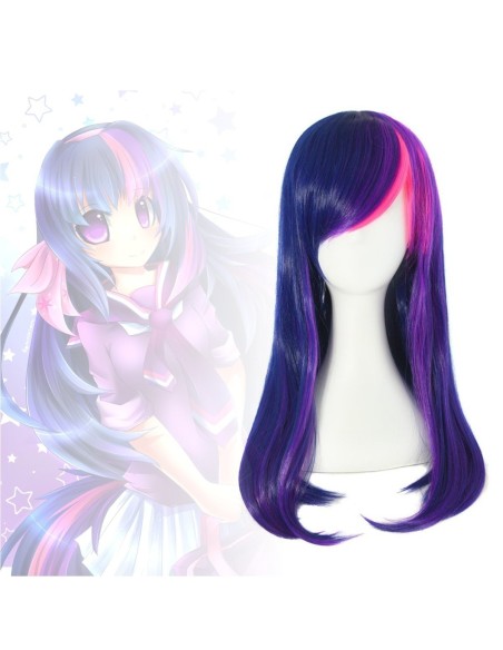 Peluca Bicolor Degradee 60cm Harajuku Morado Azul Fucsia