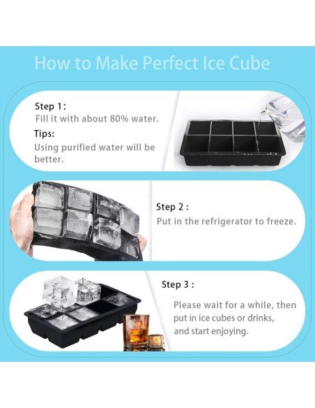 Molde De Silicona Cubos 8 Cavidades Gigantes Whiskey Hielo