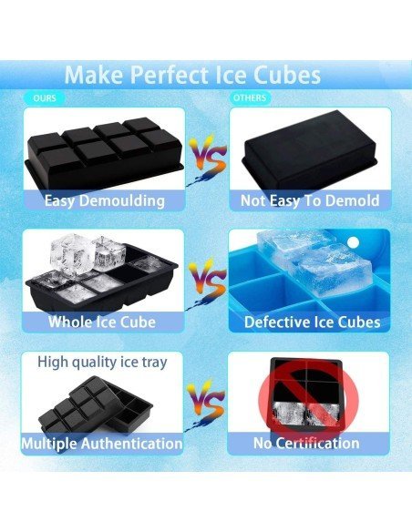 Molde De Silicona Cubos 8 Cavidades Gigantes Whiskey Hielo
