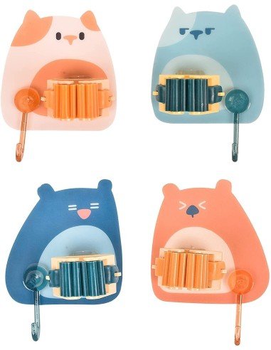⭐ Setx4 Organizador Soporte Escobas Multiusos Adorables Gatos