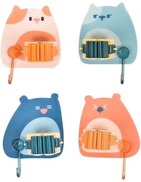 ⭐ Setx4 Organizador Soporte Escobas Multiusos Adorables Gatos