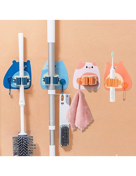 ⭐ Setx4 Organizador Soporte Escobas Multiusos Adorables Gatos