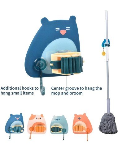 ⭐ Setx4 Organizador Soporte Escobas Multiusos Adorables Gatos