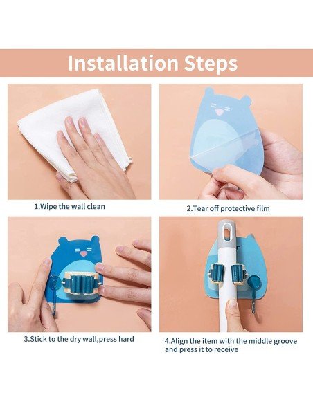 ⭐ Setx4 Organizador Soporte Escobas Multiusos Adorables Gatos