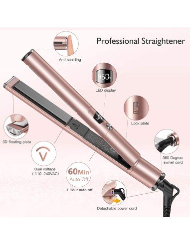 ⭐ Bestope Plancha Rizador Cabello Cerámica Turmalina 2 en 1 