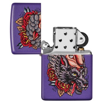 ⭐ Encendedor Zippo Stamp Lobo Piel Oveja 49413 violeta