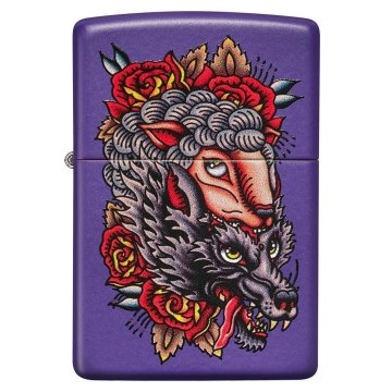 ⭐ Encendedor Zippo Stamp Lobo Piel Oveja 49413 violeta