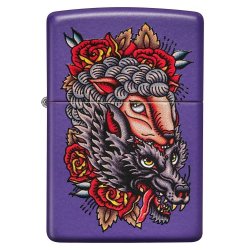 ⭐ Encendedor Zippo Stamp Lobo Piel Oveja 49413 violeta