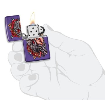 ⭐ Encendedor Zippo Stamp Lobo Piel Oveja 49413 violeta